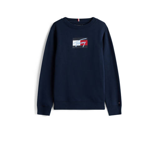Tommy Hilfiger sweater donkerblauw Jongens Katoen Ronde hals Logo - maat 140 afbeelding