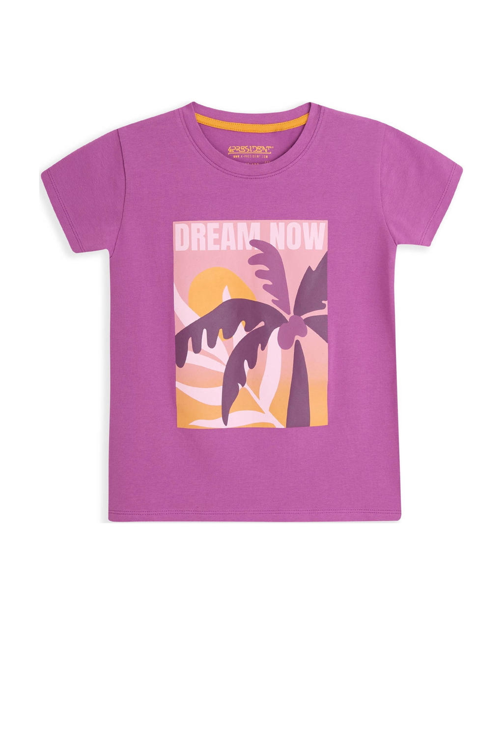 Paarse meisjes 4PRESIDENT T-shirt van stretchkatoen met printopdruk, korte mouwen en ronde hals