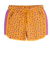 thumbnail: Oranje meisjes 4PRESIDENT sweatshort van stretchkatoen met elastische tailleband met koord en panterprint