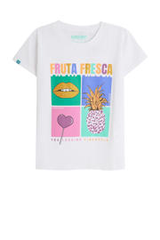 thumbnail: Witte meisjes 4PRESIDENT t-shirt van stretchkatoen met printopdruk, korte mouwen en ronde hals