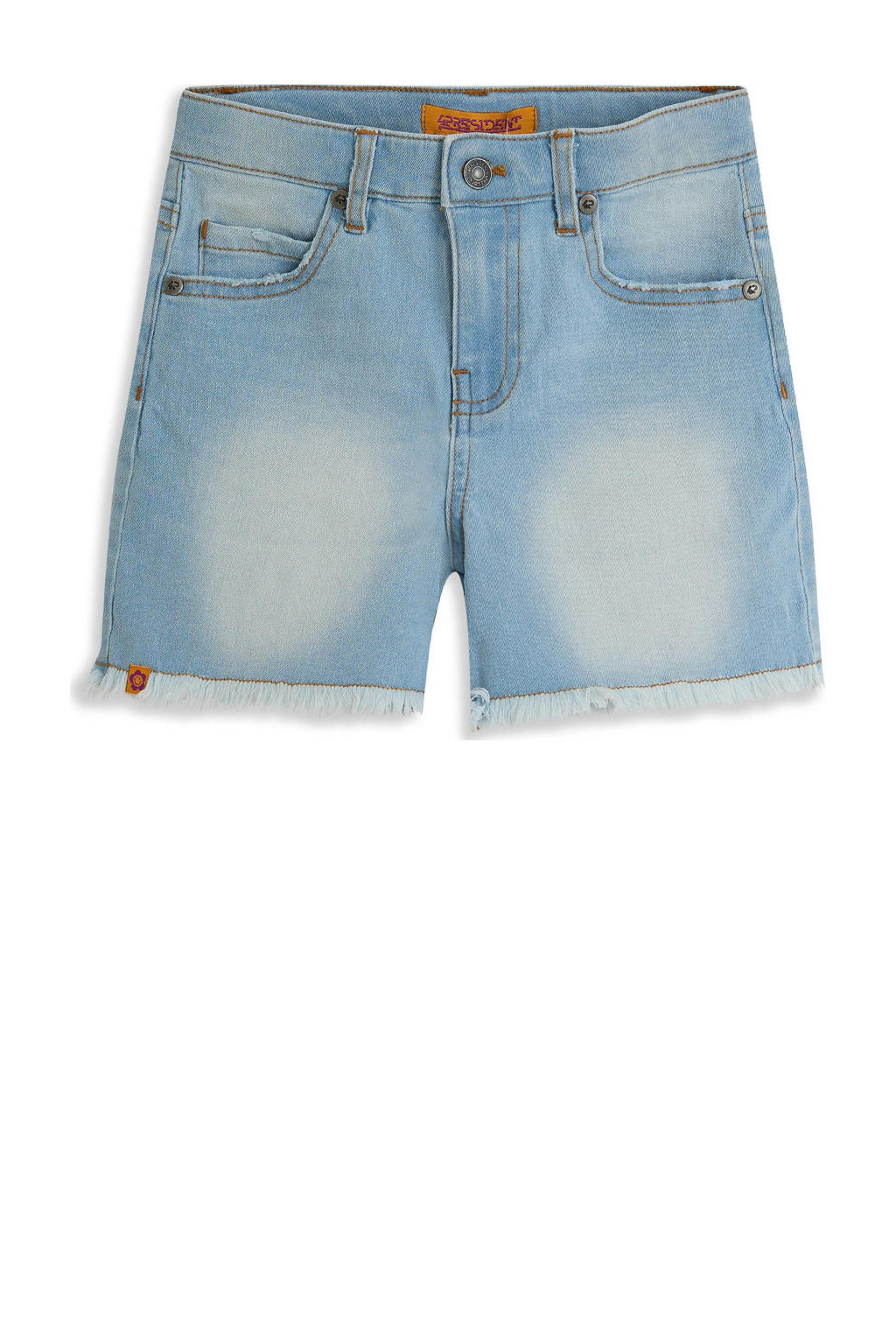 Light blue denim meisjes 4PRESIDENT short van stretchkatoen met rits- en knoopsluiting en effen
