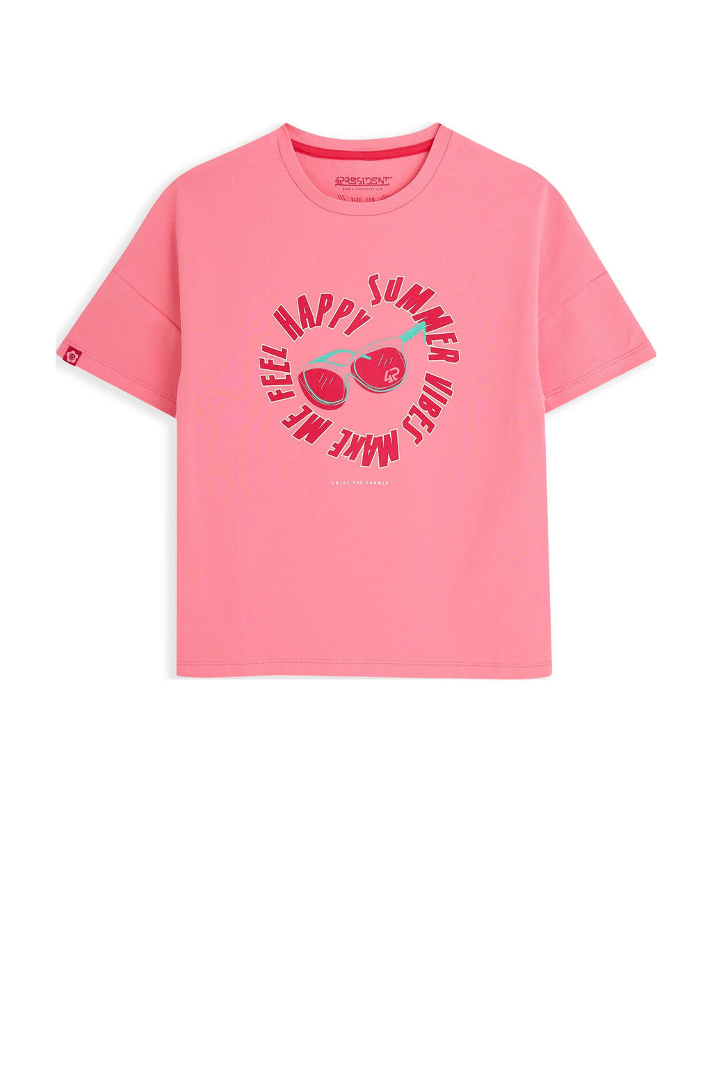 Roze meisjes 4PRESIDENT T-shirt van stretchkatoen met printopdruk, korte mouwen en ronde hals