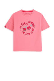 thumbnail: Roze meisjes 4PRESIDENT T-shirt van stretchkatoen met printopdruk, korte mouwen en ronde hals
