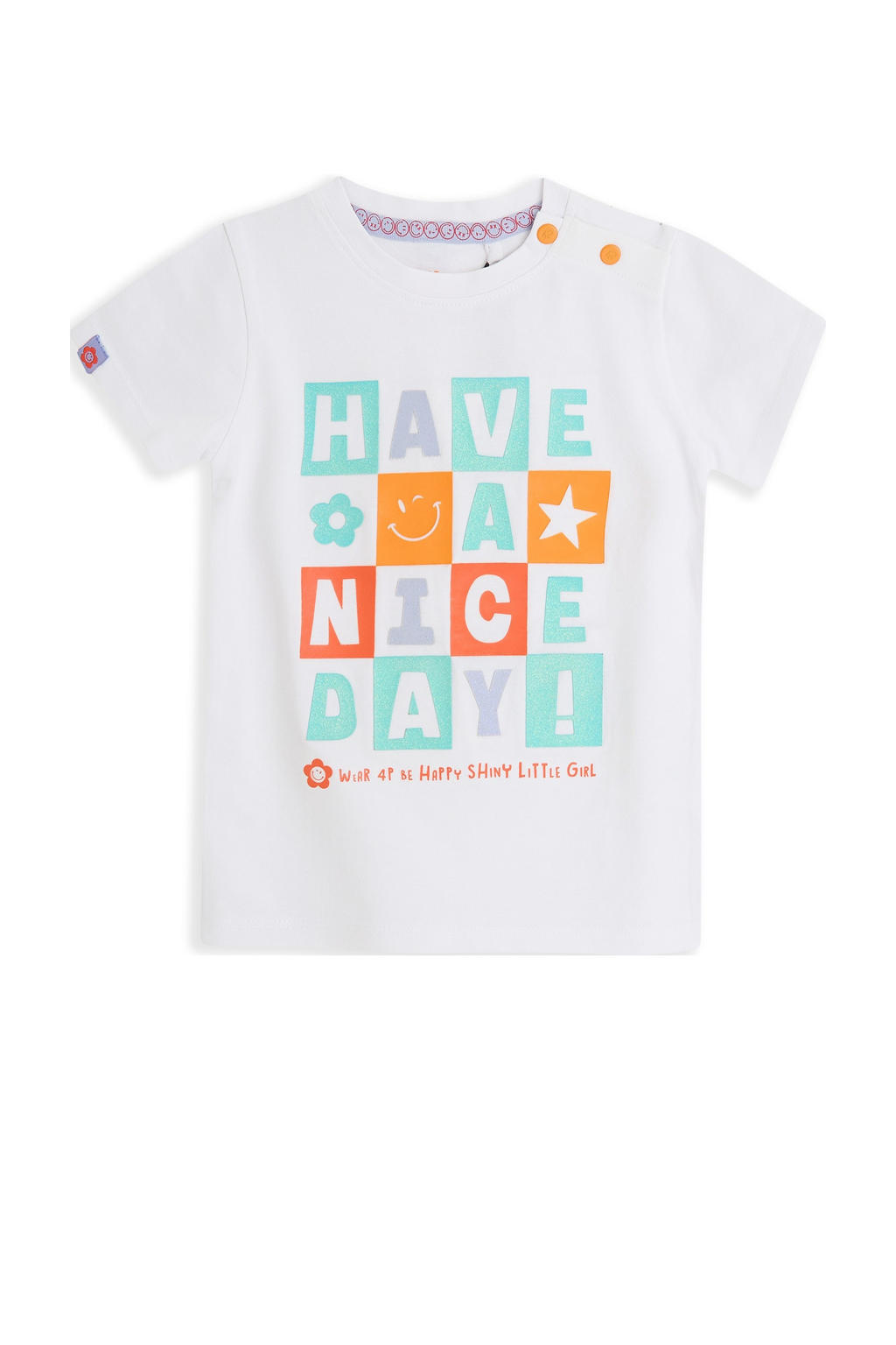 Witte meisjes 4PRESIDENT T-shirt van stretchkatoen met printopdruk, korte mouwen en ronde hals