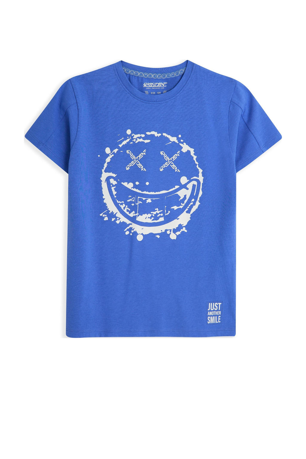 Blauwe jongens 4PRESIDENT T-shirt van stretchkatoen met printopdruk, korte mouwen en ronde hals