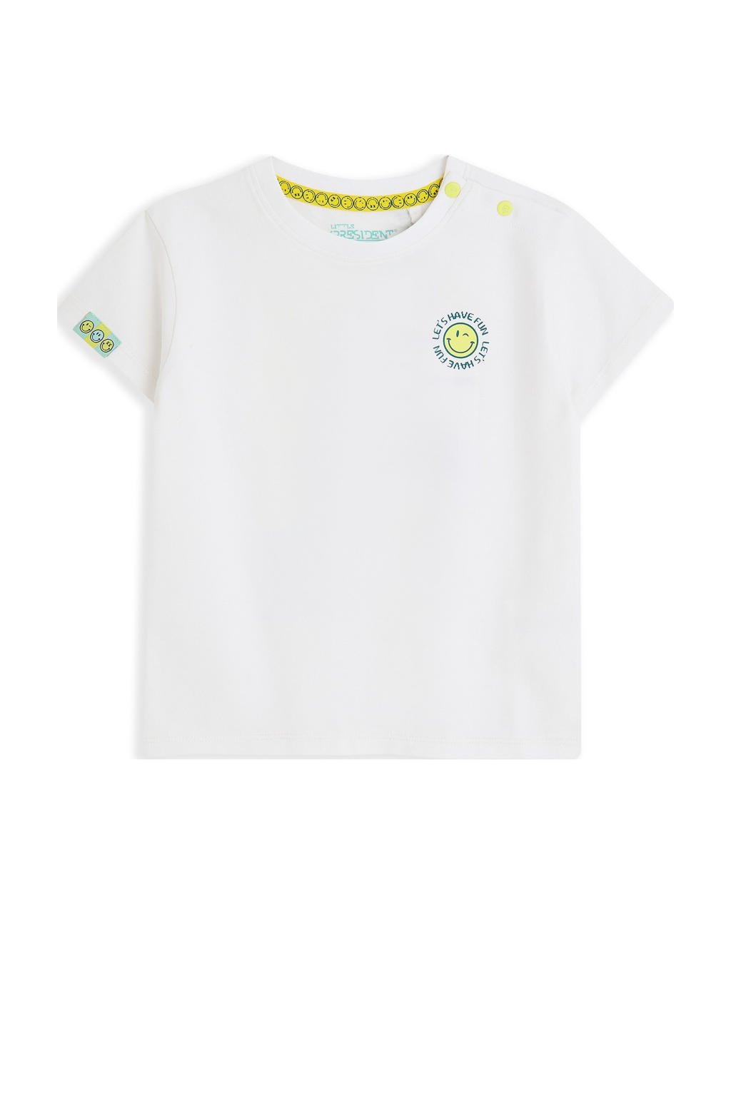 Witte jongens 4PRESIDENT T-shirt van stretchkatoen met backprint, korte mouwen, ronde hals en drukknoopsluiting