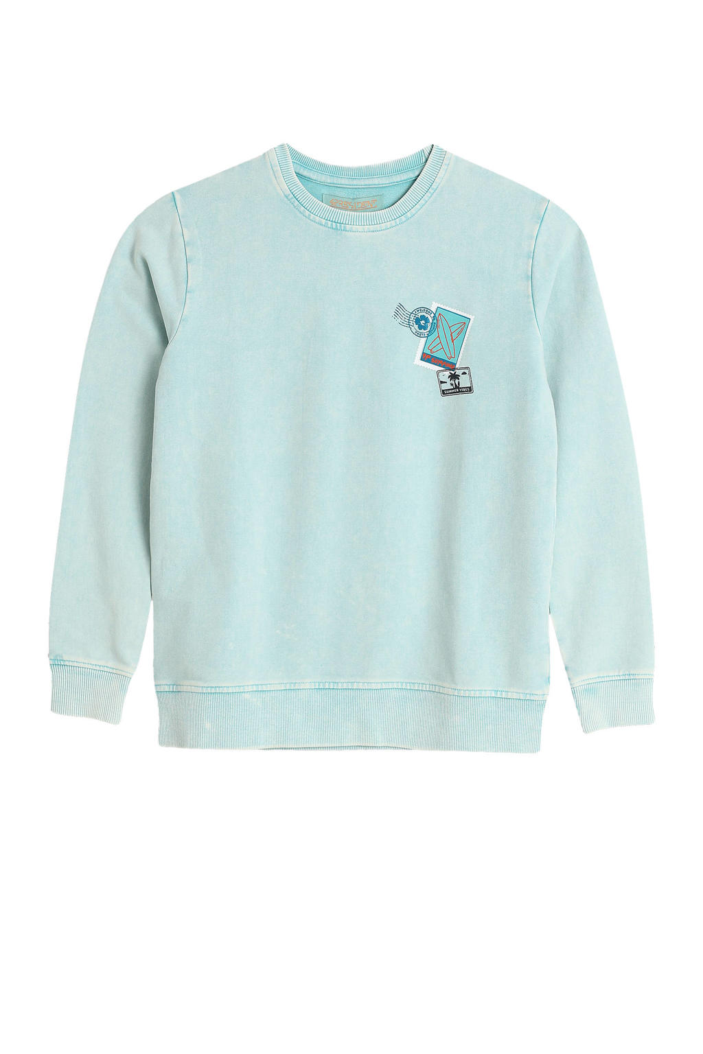 Blauwe jongens 4PRESIDENT sweater met backprint, lange mouwen en ronde hals