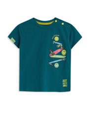 thumbnail: Blauwe jongens 4PRESIDENT T-shirt van stretchkatoen met printopdruk, korte mouwen en ronde hals