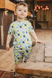 thumbnail: Ecru, blauw en groene jongens 4PRESIDENT sweatshort van stretchkatoen met elastische tailleband met koord