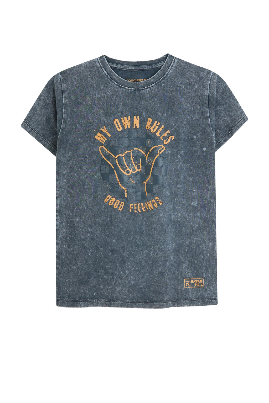 Grijze jongens 4PRESIDENT T-shirt van stretchkatoen met printopdruk, korte mouwen en ronde hals