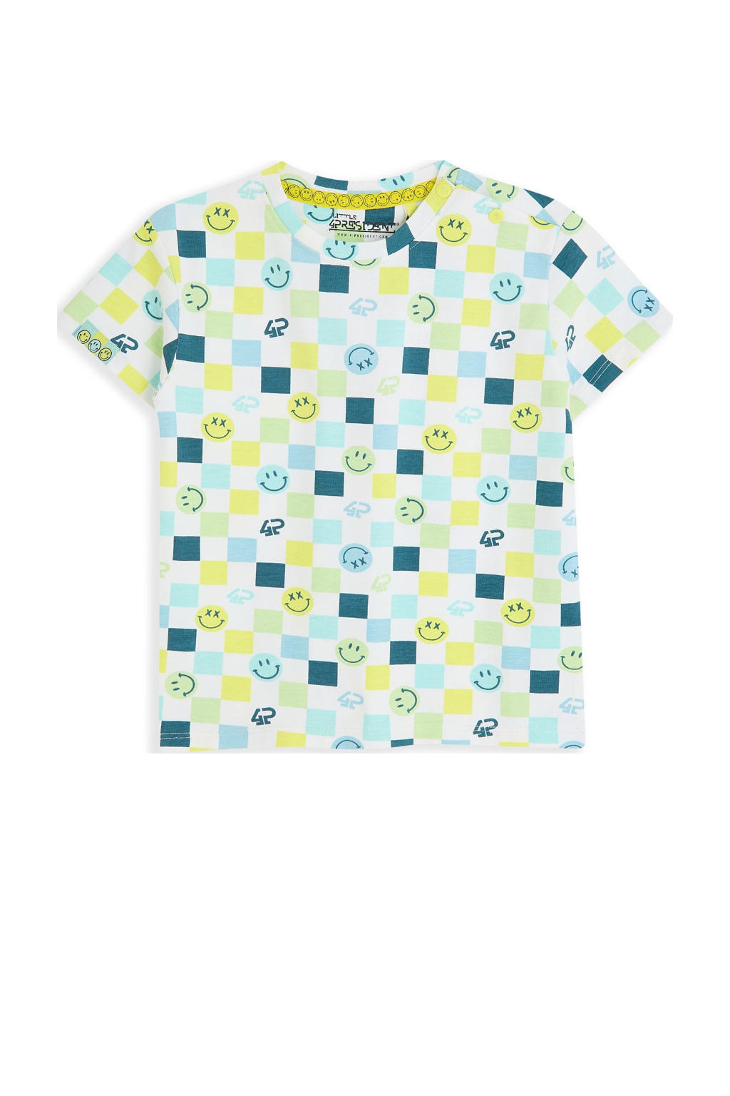 Ecru, groen en blauwe jongens 4PRESIDENT T-shirt van stretchkatoen met korte mouwen en ronde hals
