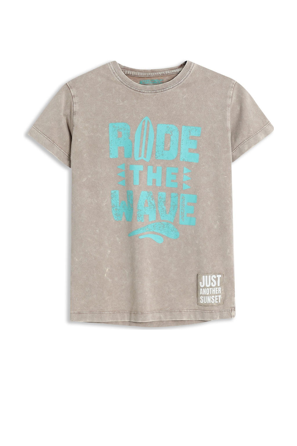Beige jongens 4PRESIDENT T-shirt van stretchkatoen met printopdruk, korte mouwen en ronde hals