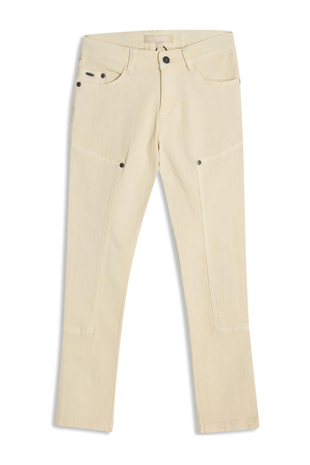 Beige jongens 4PRESIDENT casual broek van stretchkatoen met rits- en knoopsluiting en effen