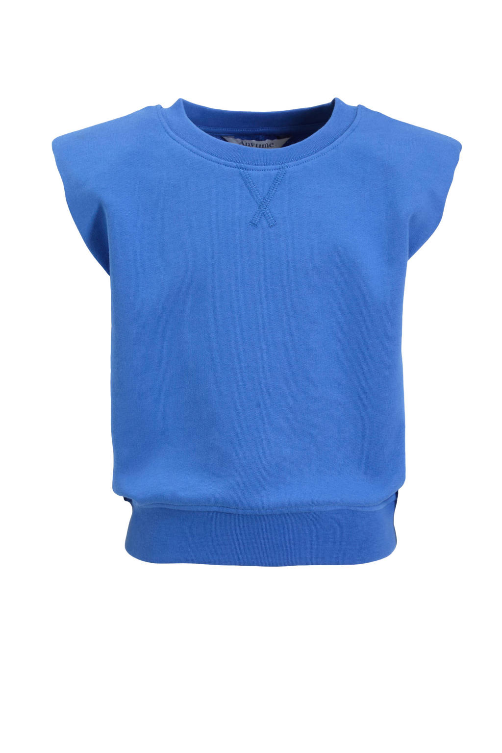 Blauwe meisjes anytime sweat top van katoen met effen, korte mouwen en ronde hals
