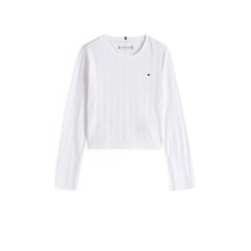 Tommy Hilfiger longsleeve wit rib gebreid Meisjes Stretchkatoen Ronde hals - maat 116 afbeelding