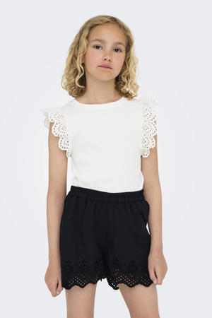 mouwloze top wit broderie