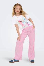 thumbnail: Roze meisjes KIDS ONLY GIRL straight casual broek van viscose met elastische tailleband met koord en effen