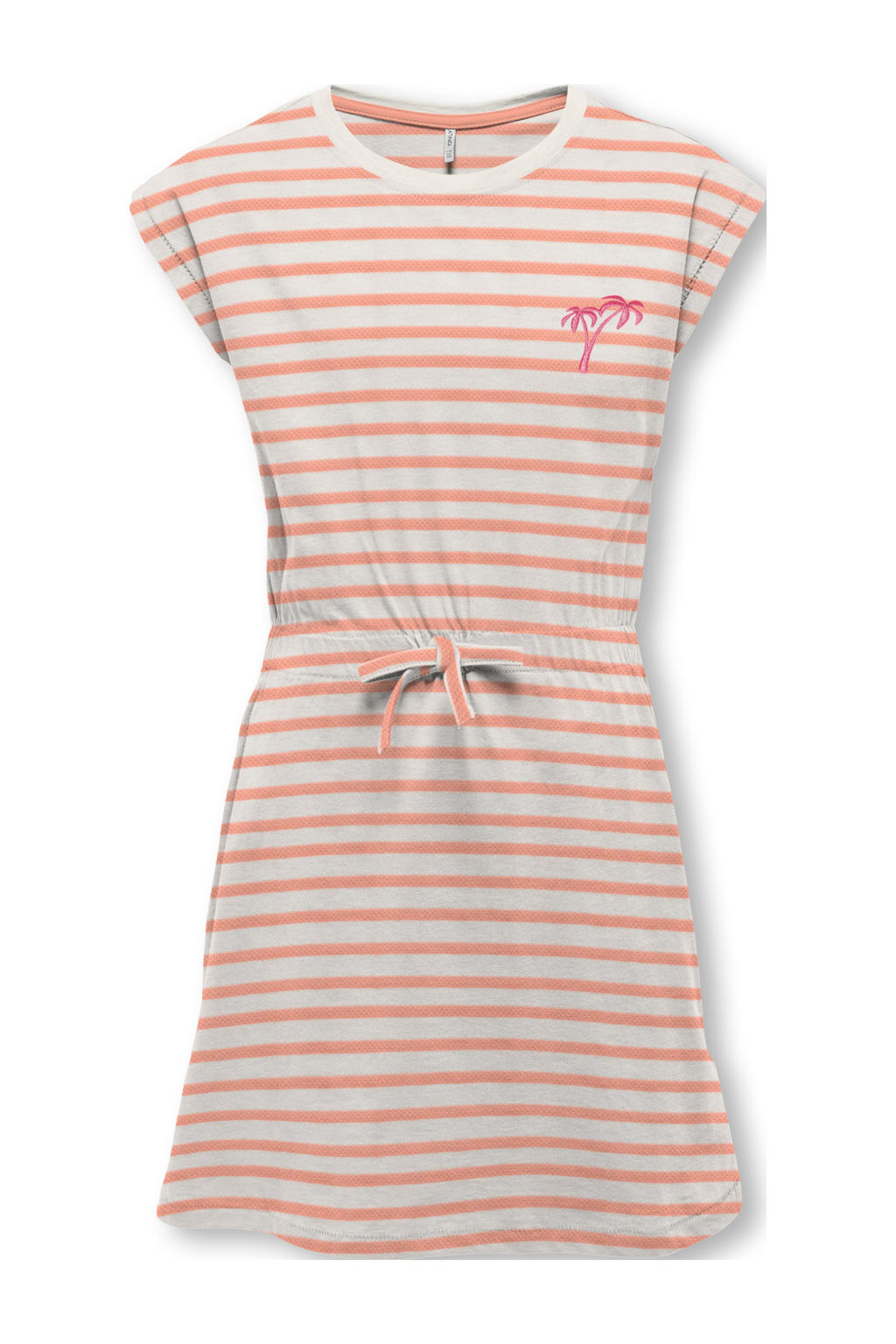 Witte meisjes KIDS ONLY GIRL zomerjurk van katoen met effen, korte mouwen, ronde hals en striksluiting