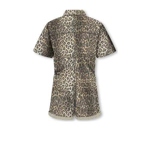 KIDS ONLY GIRL regular fit playsuit met panterprint bruin Meisjes Stretchkatoen Klassieke kraag