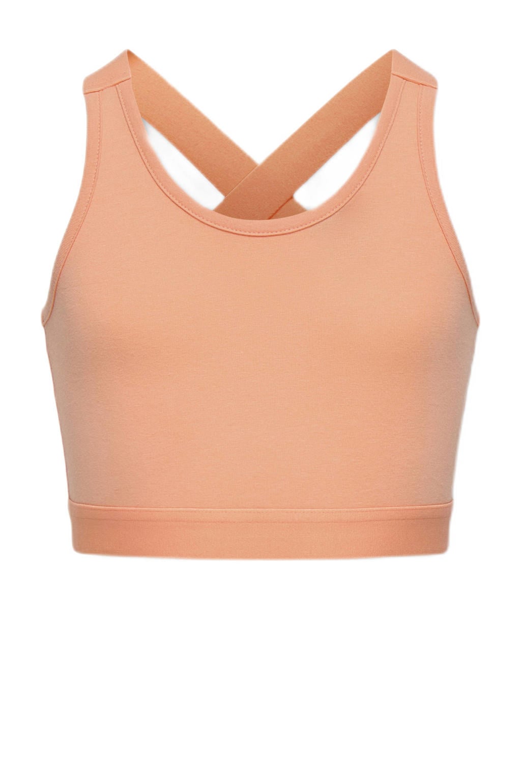 Zalmkleurige meisjes KIDS ONLY GIRL haltertop van stretchkatoen met effen en ronde hals