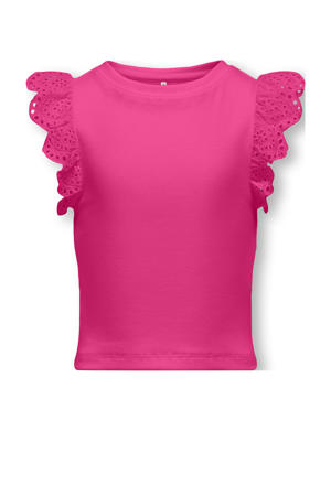 mouwloze top fuchsia broderie