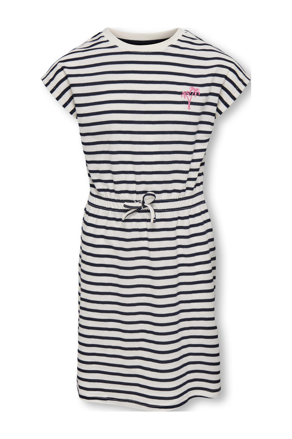 Wit en camelkleurige meisjes KIDS ONLY GIRL zomerjurk van katoen met effen, korte mouwen en ronde hals