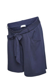 thumbnail: Donkerblauwe dames MAMALICIOUS regular waist zwangerschaps casual short van viscose met elastische tailleband met koord en effen