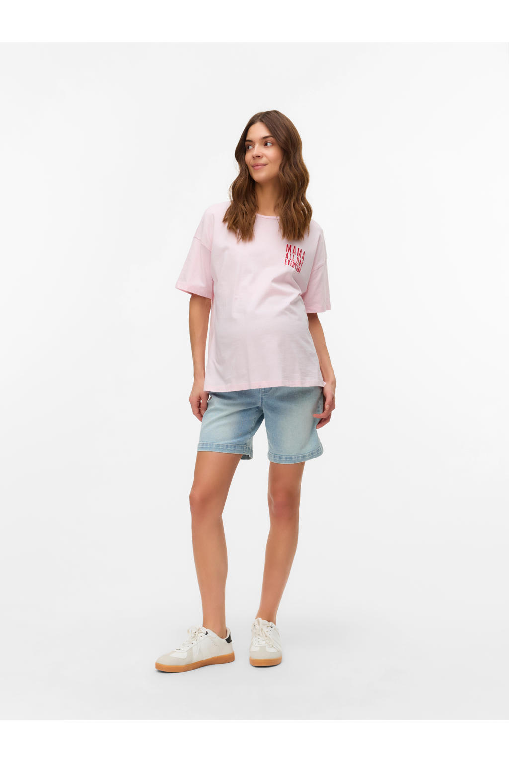 Light blue denim dames MAMALICIOUS slim regular waist zwangerschaps short van denim met effen