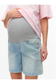 thumbnail: MAMALICIOUS slim regular waist zwangerschaps denim short light blue denim