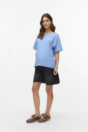 thumbnail: Zwarte dames MAMALICIOUS regular waist zwangerschaps short van denim met knoopsluiting en effen