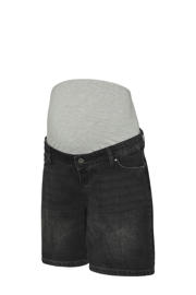 thumbnail: Zwarte dames MAMALICIOUS regular waist zwangerschaps short van denim met knoopsluiting en effen