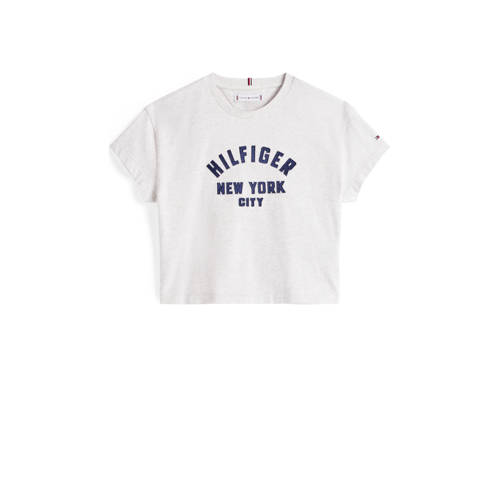 Tommy Hilfiger T-shirt grijs melange Meisjes Katoen Ronde hals Tekst - maat 140 afbeelding