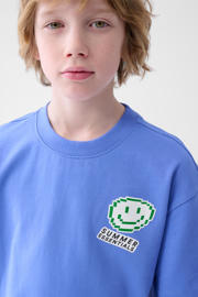 thumbnail: Blauwe jongens Shoeby t-shirt van katoen met printopdruk, korte mouwen en ronde hals