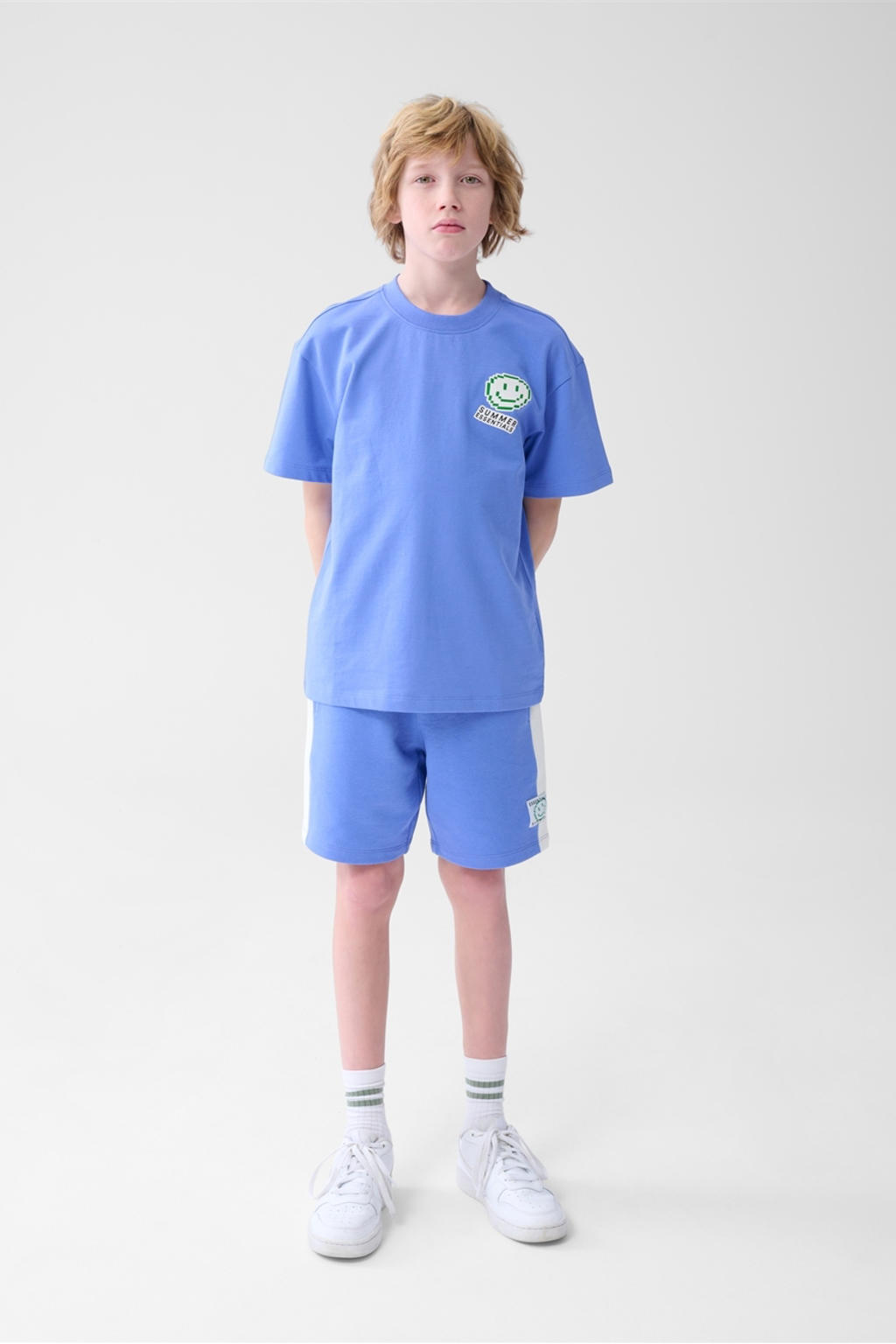 Blauwe jongens Shoeby t-shirt van katoen met grafische print, korte mouwen en ronde hals