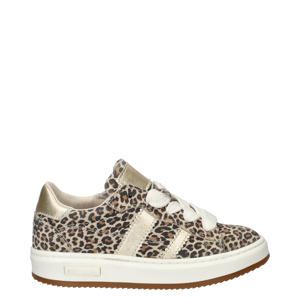 suède sneakers met panterprint beige/zwart