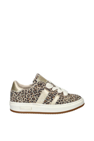 suède sneakers met panterprint beige/zwart