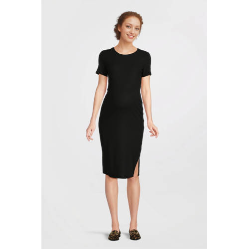 ONLY MATERNITY zwangerschaps maxi jurk zwart Dames Polyester Ronde hals