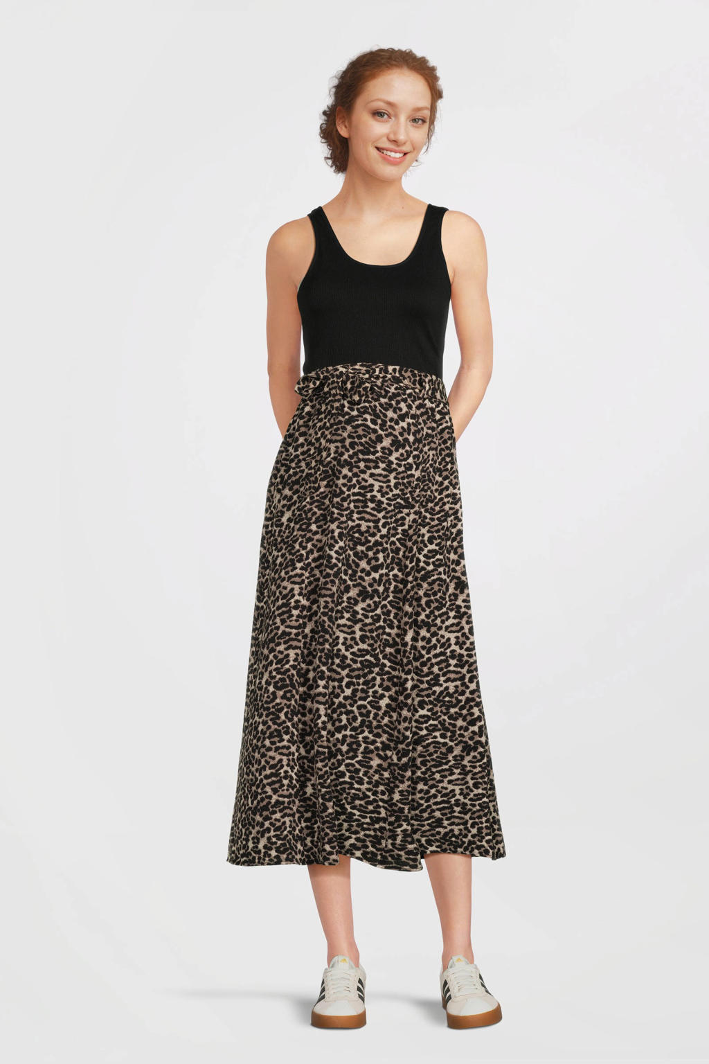 Lichtgrijze dames ONLY MATERNITY zwangerschaps midi rok van polyester met regular waist en effen