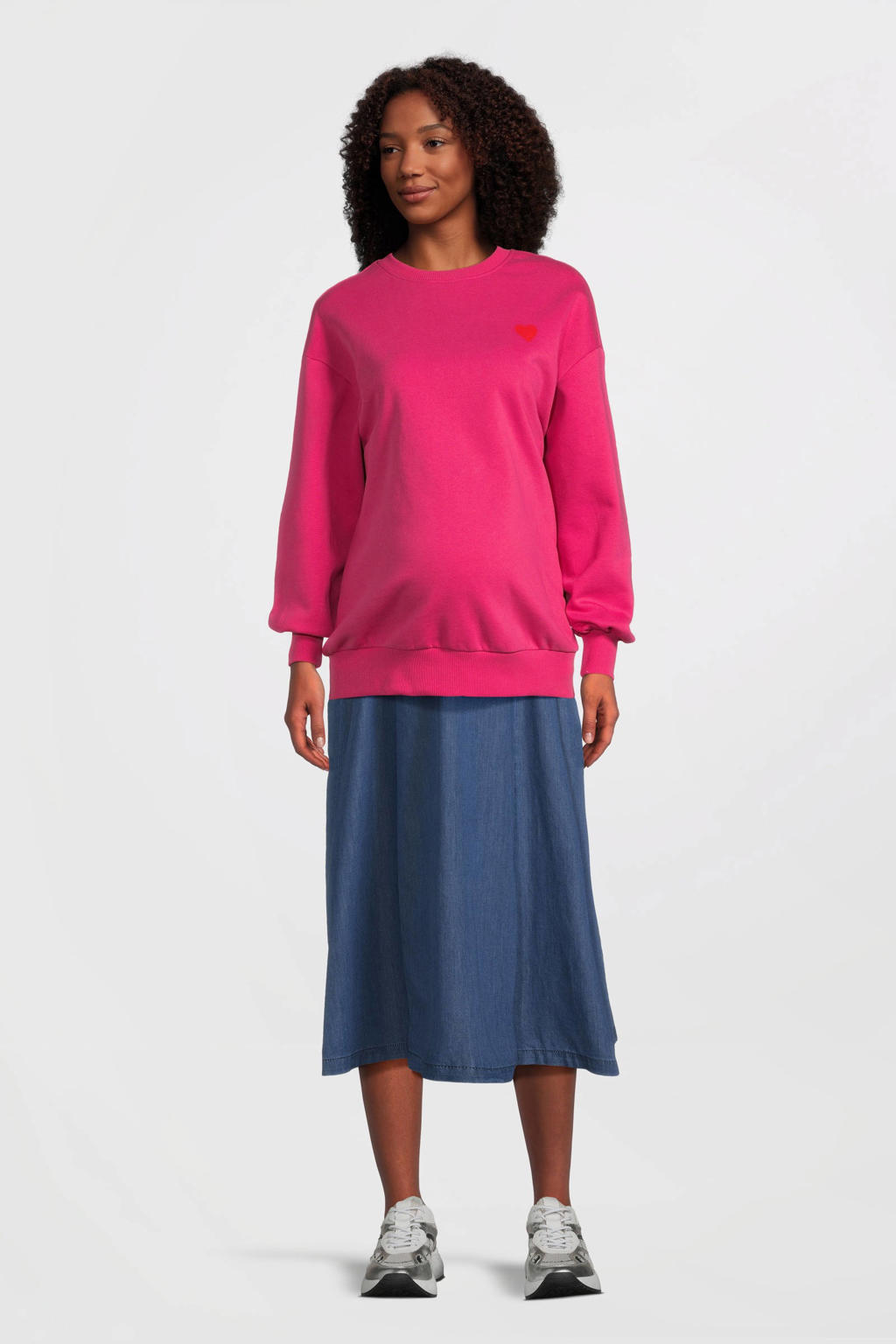 Roze dames ONLY MATERNITY zwangerschaps sweater met effen, lange mouwen en ronde hals