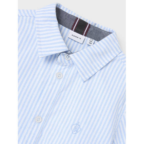 NAME IT KIDS overhemd lichtblauw/wit Jongens Katoen Klassieke kraag Streep
