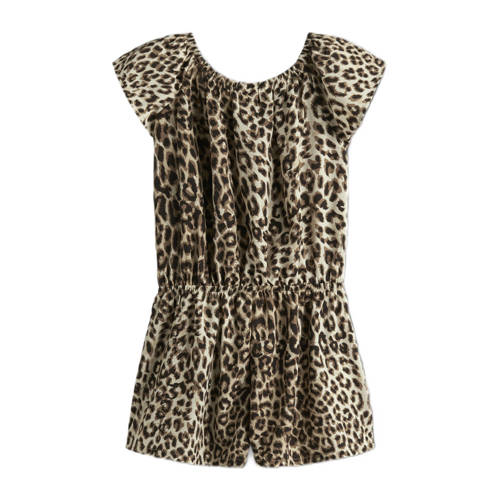 NAME IT KIDS playsuit bruin/zwart Meisjes Polyester Boothals Dierenprint