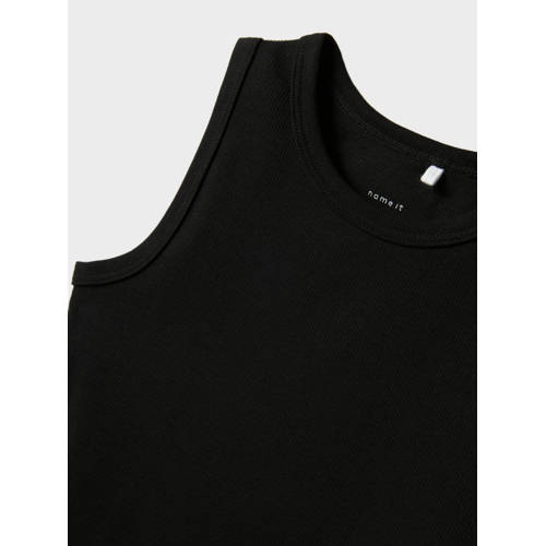 NAME IT KIDS zomerjurk gebreid zwart Meisjes Stretchkatoen Ronde hals Effen