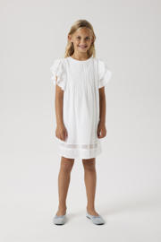 thumbnail: Witte meisjes NAME IT KIDS A-lijn jurk van katoen met effen, korte mouwen, ronde hals, knoopsluiting en geweven detail