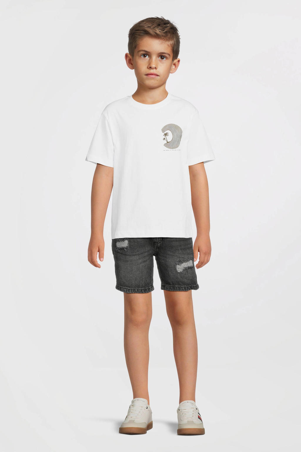 Grijze jongens NAME IT KIDS loose short van denim met rits- en knoopsluiting en effen