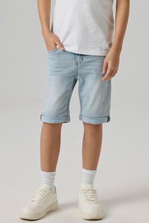 slim fit short light blue denim