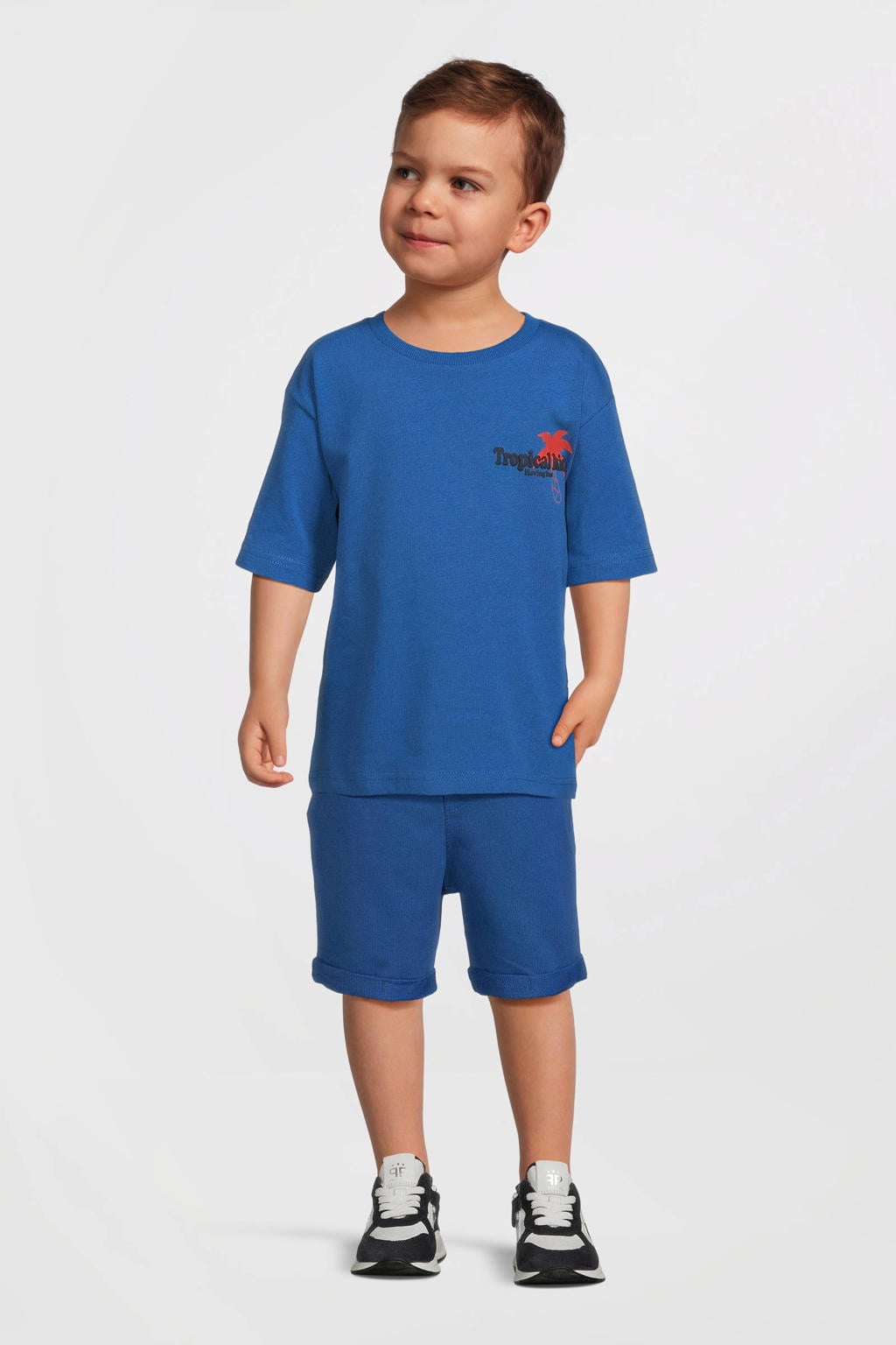 Blauwe jongens NAME IT KIDS regular sweatshort hardblauw van katoen met elastische tailleband met koord en effen