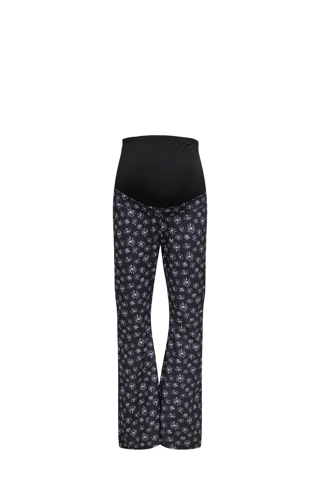 Zwart en witte dames ONLY MATERNITY high waist zwangerschaps flared broek van polyester met elastische tailleband en hartjesprint
