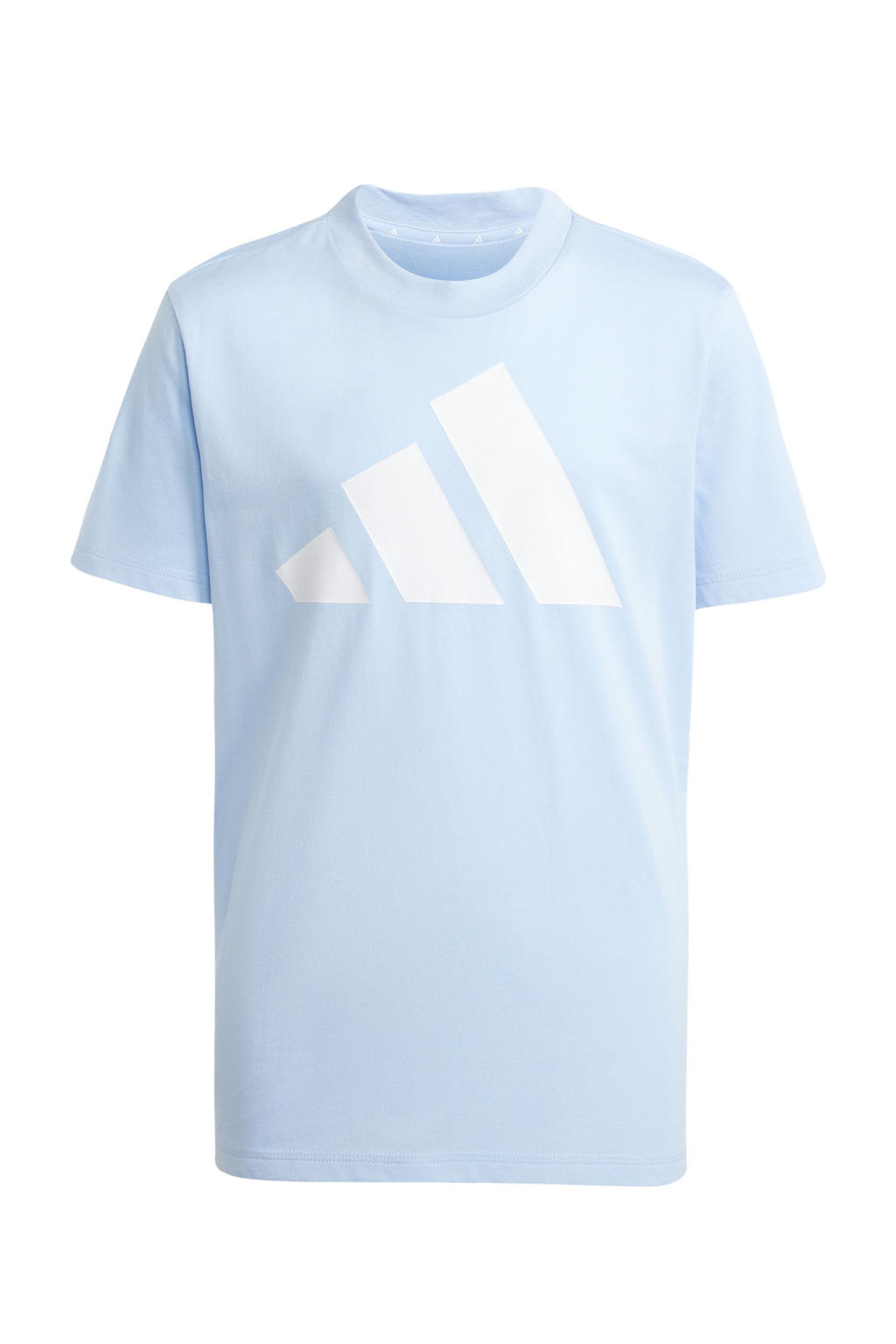 Lichtblauwe jongens en meisjes adidas Sportswear T-shirt van katoen met logo dessin, korte mouwen en ronde hals