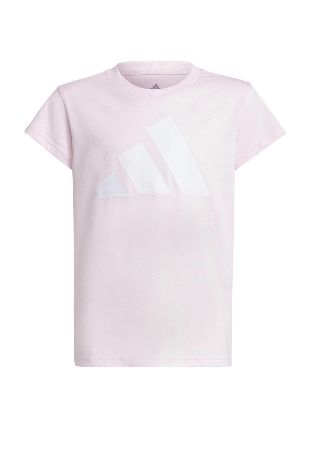 Lichtroze meisjes adidas Sportswear T-shirt van katoen met logo dessin, korte mouwen en ronde hals