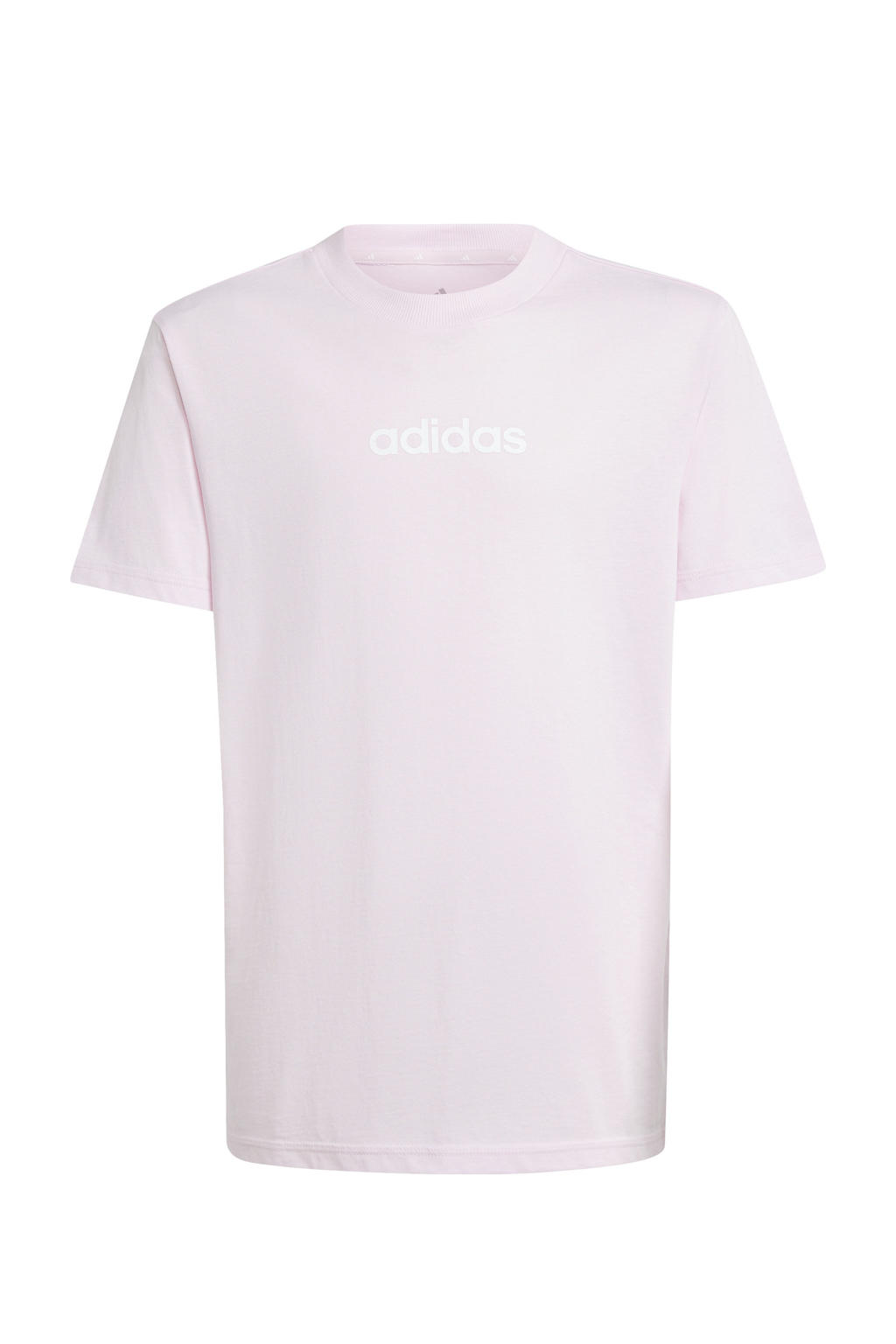 Lichtroze en witte jongens en meisjes adidas Sportswear T-shirt van katoen met logo dessin, korte mouwen en ronde hals